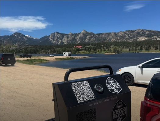 GrillGate parked beside a mountain lake